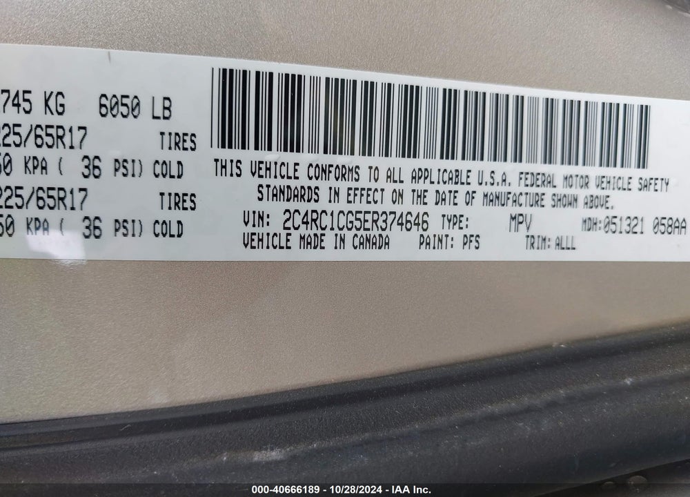 2014 CHRYSLER TOWN & COUNTRY TOURING-L VIN: 2C4RC1CG5ER374646