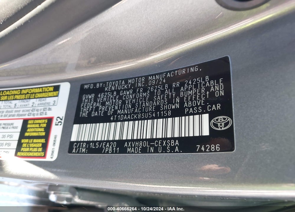 2025 TOYOTA CAMRY SE VIN: 4T1DAACK8SU541158
