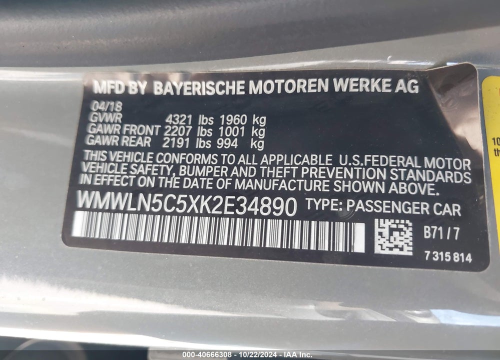 2019 MINI COOPER VIN: WMWLN5C5XK2E34890