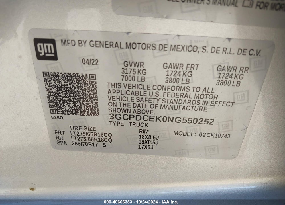 2022 CHEVROLET SILVERADO 1500 4WD STANDARD BED CUSTOM TRAIL BOSS VIN: 3GCPDCEK0NG550252