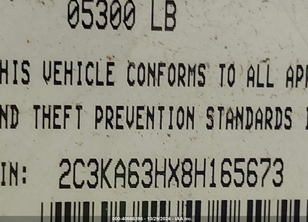 2008 CHRYSLER 300C VIN: 2C3KA63HX8H165673
