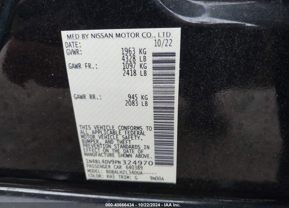 2023 NISSAN ALTIMA SV FWD VIN: 1N4BL4DV9PN324970