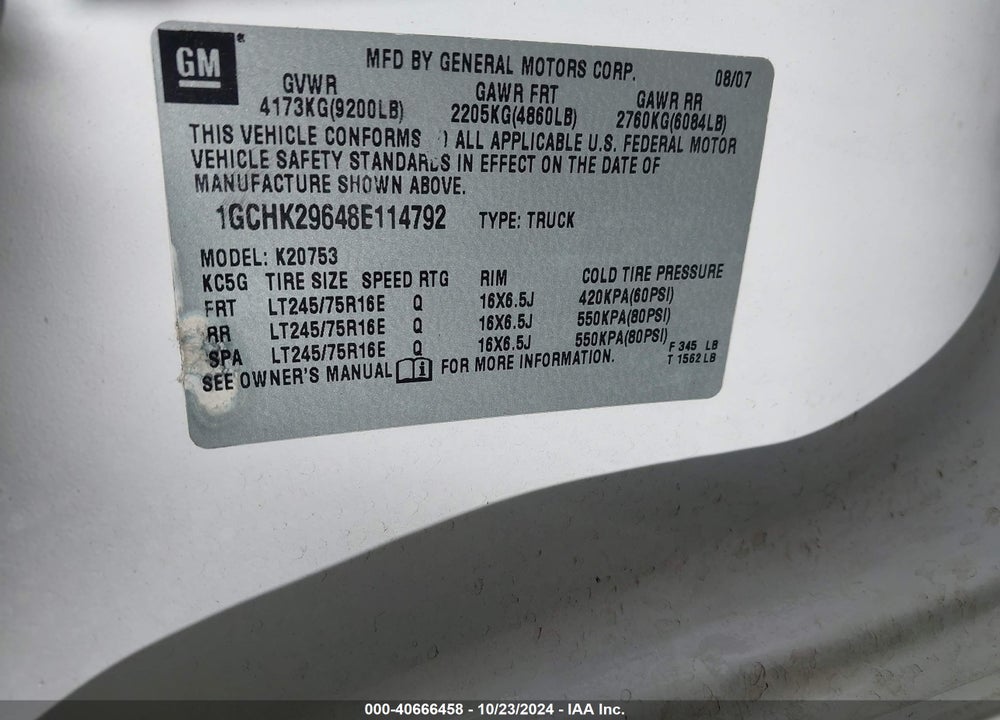 2008 CHEVROLET SILVERADO 2500HD LT1 VIN: 1GCHK29648E114792