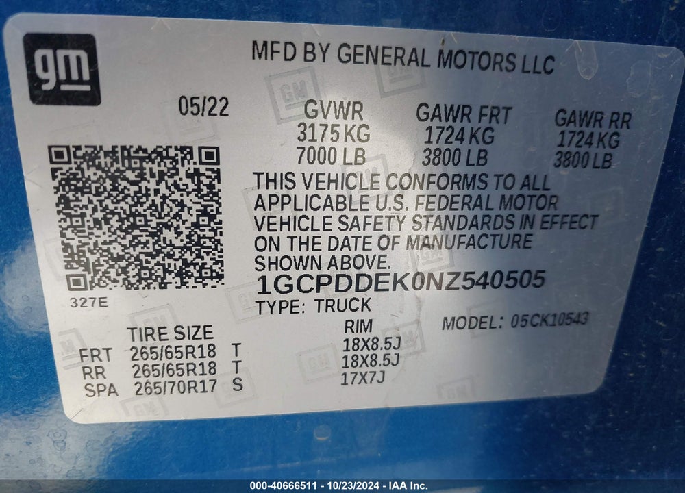 2022 CHEVROLET SILVERADO 1500 4WD STANDARD BED LT VIN: 1GCPDDEK0NZ540505
