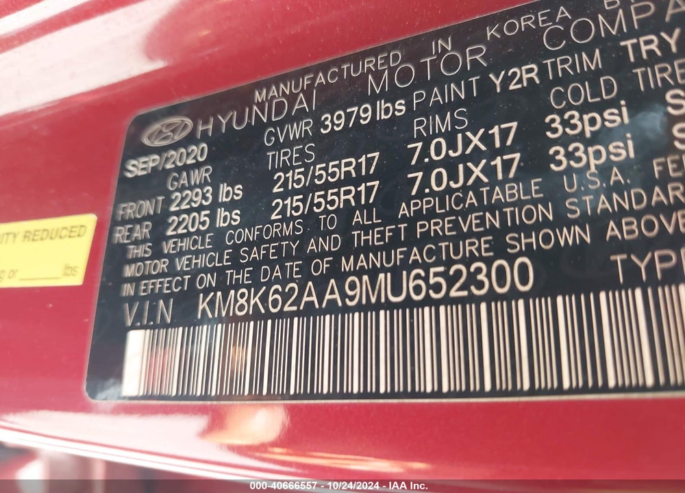 2021 HYUNDAI KONA SEL PLUS VIN: KM8K62AA9MU652300
