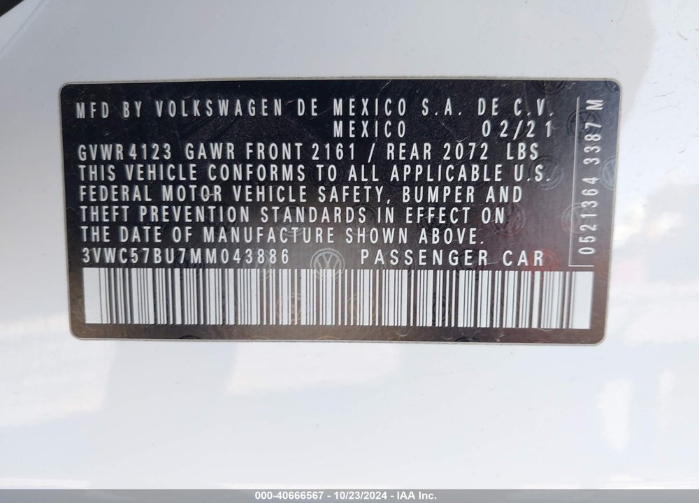 2021 VOLKSWAGEN JETTA VIN: 3VWC57BU7MM043886