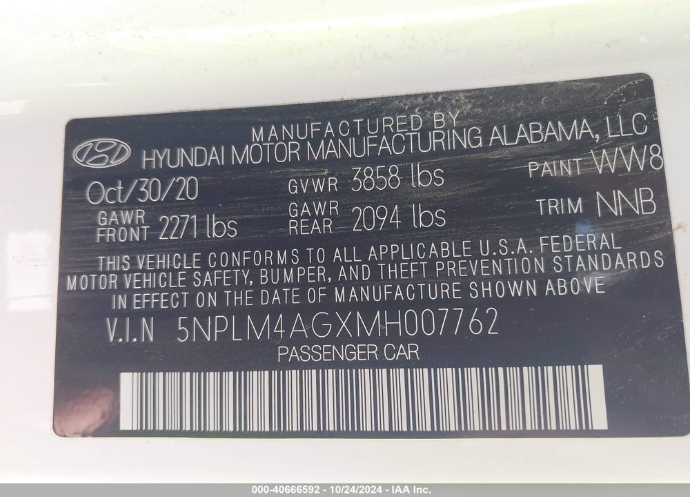 2021 HYUNDAI ELANTRA VIN: 5NPLM4AGXMH007762