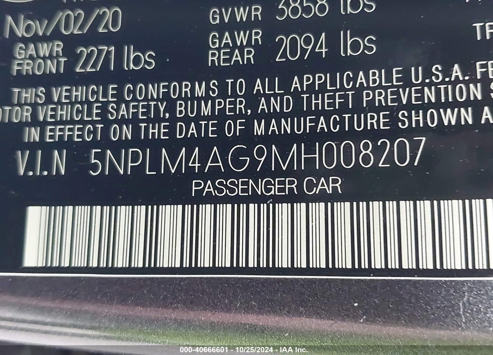 2021 HYUNDAI ELANTRA SEL VIN: 5NPLM4AG9MH008207