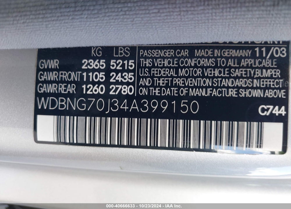 2004 MERCEDES-BENZ S 430 VIN: WDBNG70J34A399150