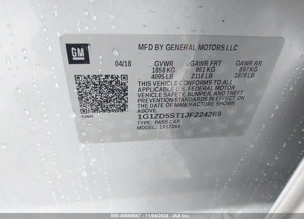 2018 CHEVROLET MALIBU LT VIN: 1G1ZD5ST1JF224269