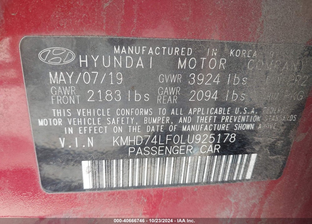 2020 HYUNDAI ELANTRA SE VIN: KMHD74LF0LU925178