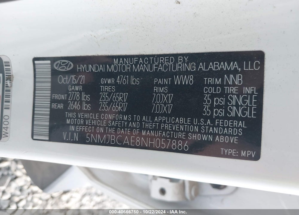2022 HYUNDAI TUCSON SEL VIN: 5NMJBCAE8NH057886
