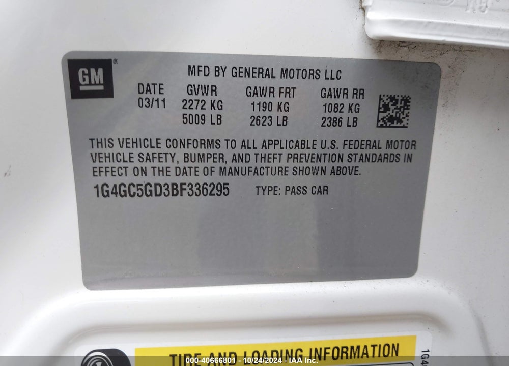 2011 BUICK LACROSSE CXL VIN: 1G4GC5GD3BF336295