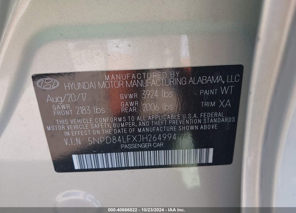 2018 HYUNDAI ELANTRA VIN: 5NPD84LFXJH264994