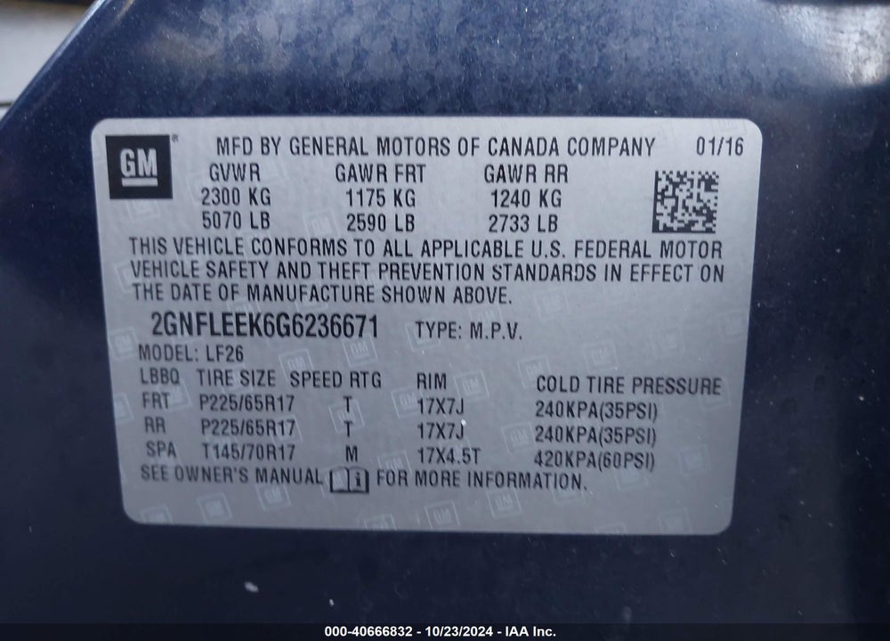 2016 CHEVROLET EQUINOX LS VIN: 2GNFLEEK6G6236671
