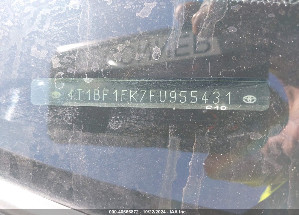 2015 TOYOTA CAMRY SE VIN: 4T1BF1FK7FU955431