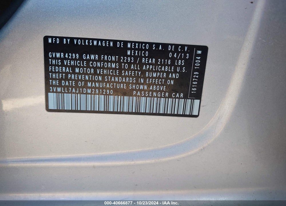 2013 VOLKSWAGEN JETTA 2.0L TDI VIN: 3VWLL7AJ1DM291290