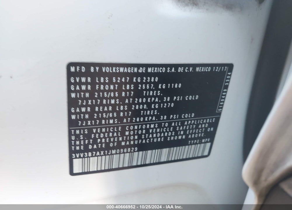 2018 VOLKSWAGEN TIGUAN 2.0T SE/2.0T SEL VIN: 3VV3B7AX1JM096829