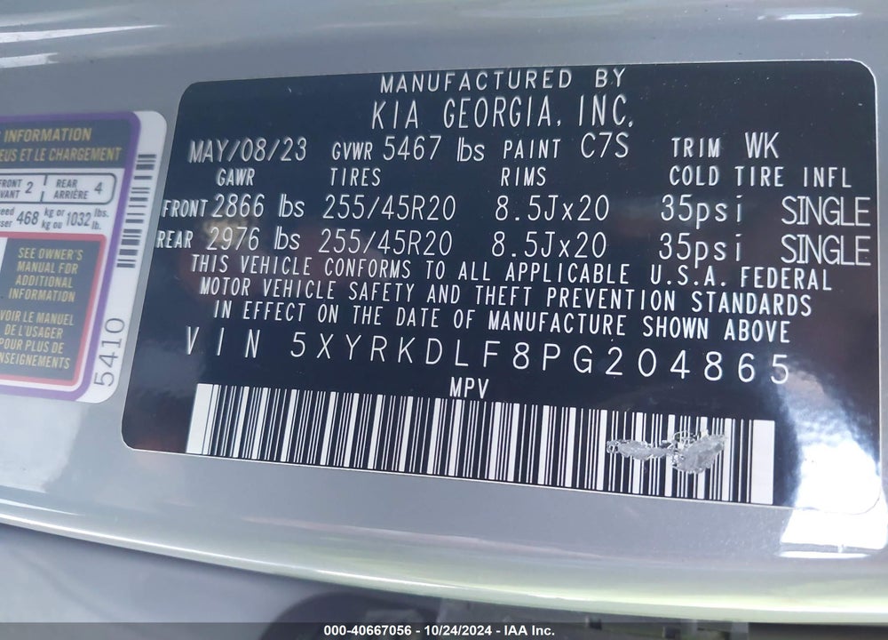 2023 KIA SORENTO SX VIN: 5XYRKDLF8PG204865