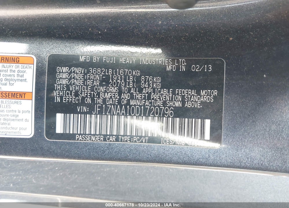 2013 SCION FR-S VIN: JF1ZNAA10D1720796