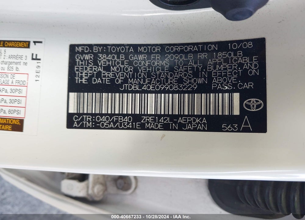 2009 TOYOTA COROLLA LE VIN: JTDBL40E099083229