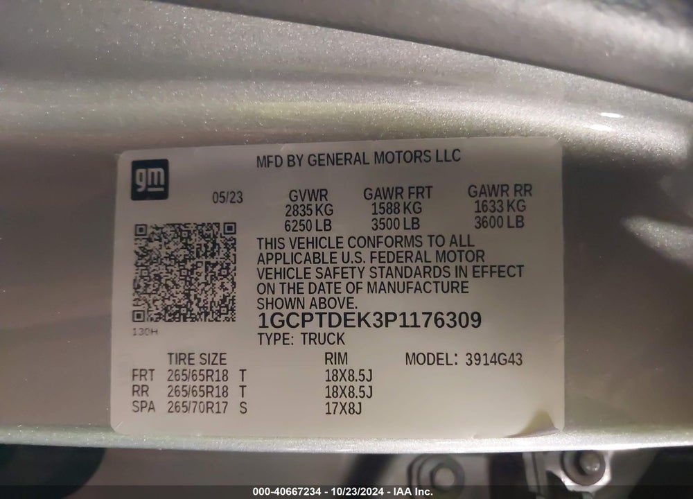 2023 CHEVROLET COLORADO 4WD SHORT BOX Z71 VIN: 1GCPTDEK3P1176309
