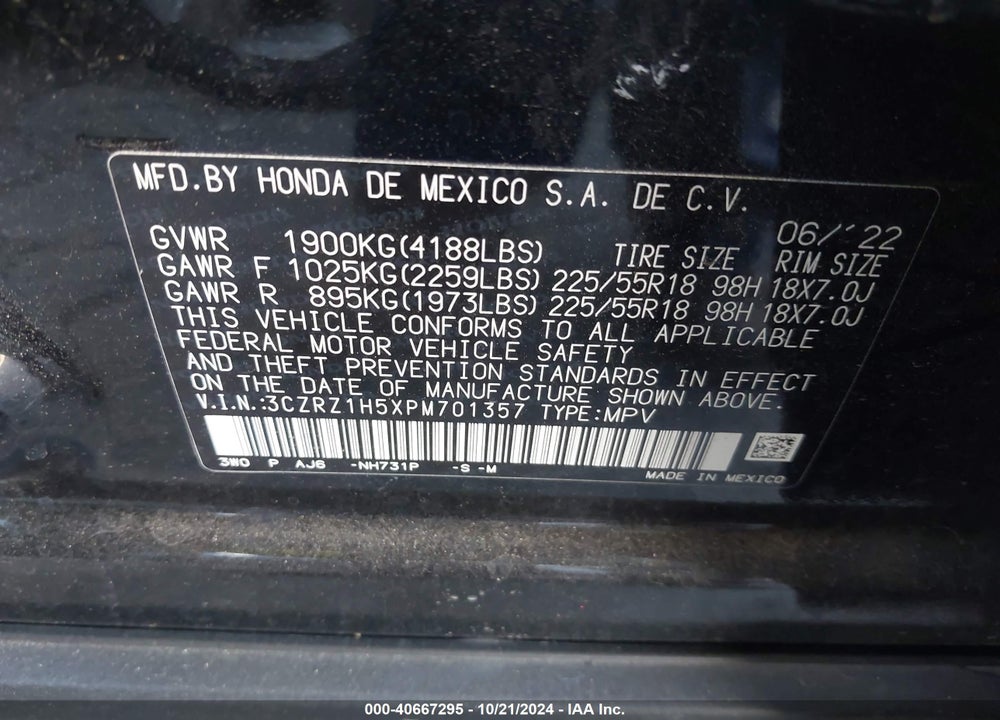2023 HONDA HR-V 2WD SPORT VIN: 3CZRZ1H5XPM701357