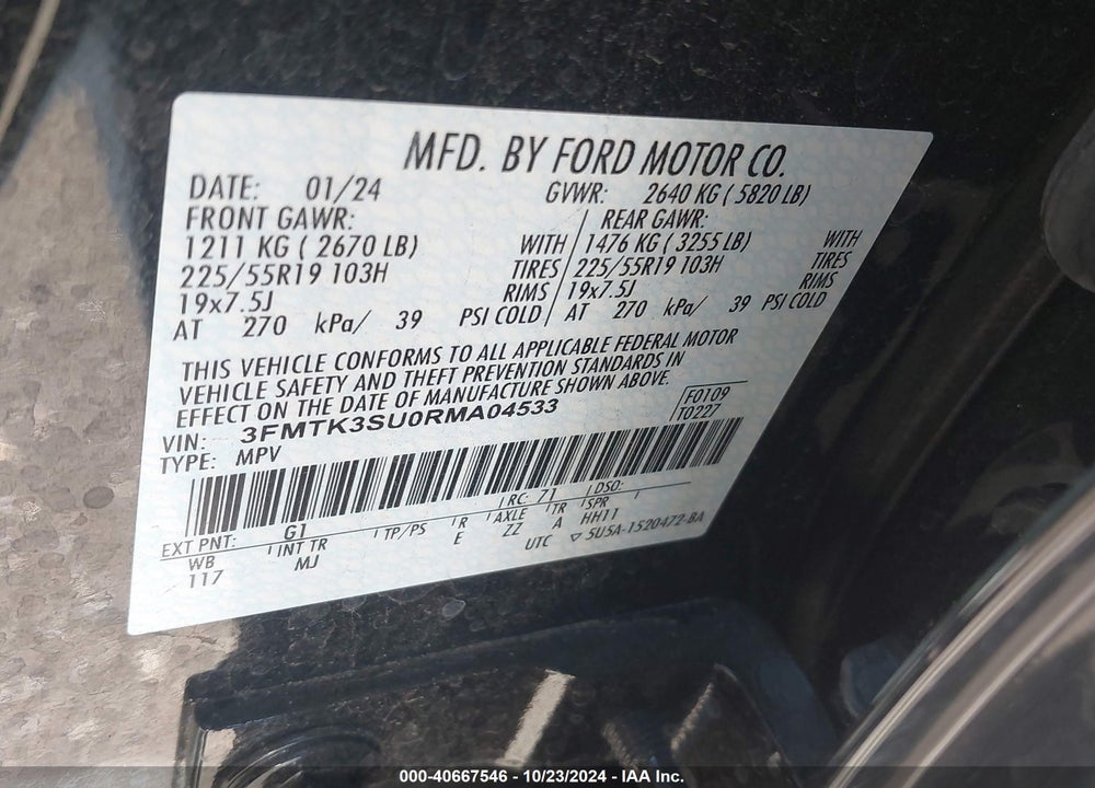 2024 FORD MUSTANG MACH-E PREMIUM VIN: 3FMTK3SU0RMA04533