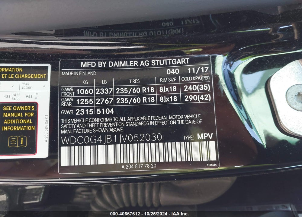 2018 MERCEDES-BENZ GLC 300 VIN: WDC0G4JB1JV052030