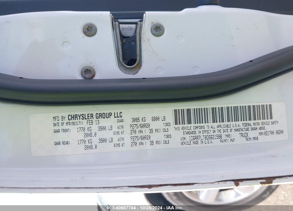 2013 RAM 1500 BIG HORN VIN: 1C6RR7LT0DS621588
