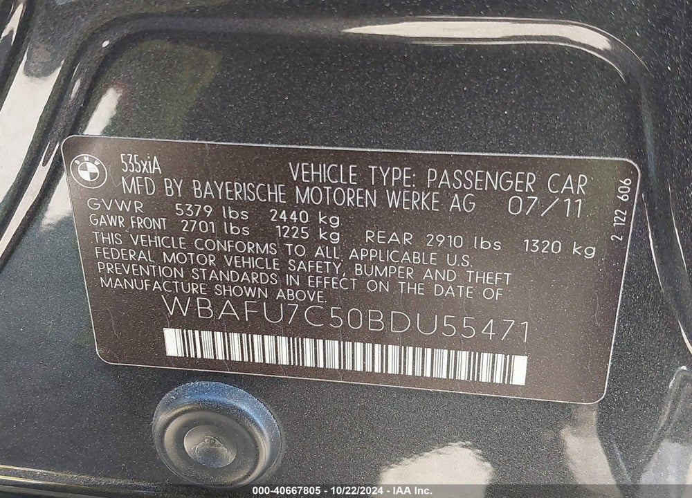 2011 BMW 535I XDRIVE VIN: WBAFU7C50BDU55471
