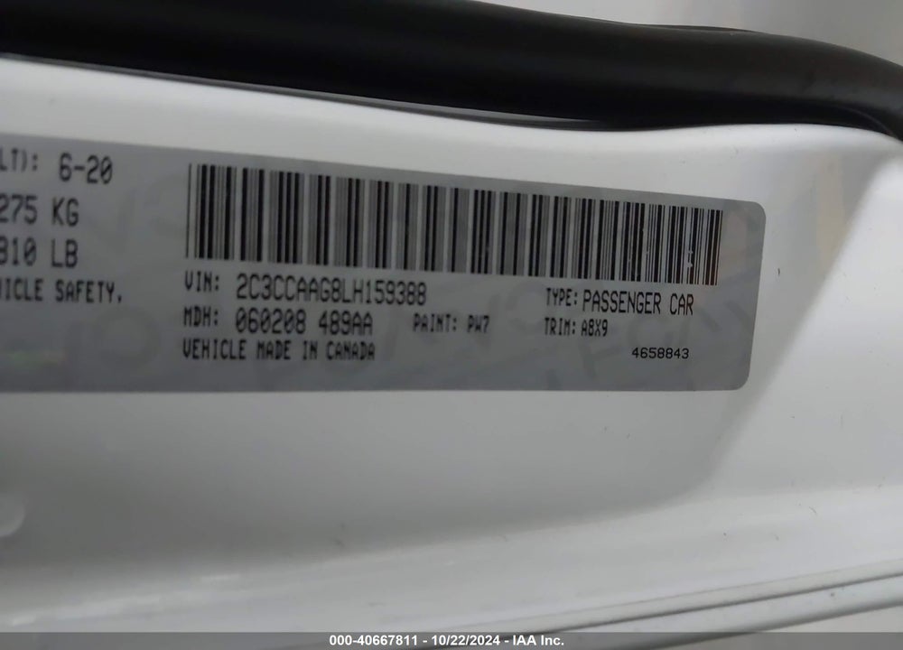2020 CHRYSLER 300 TOURING VIN: 2C3CCAAG8LH159388