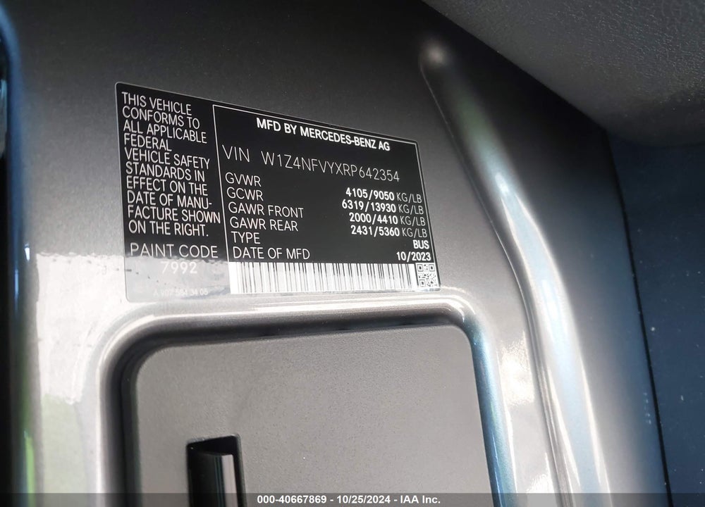 2024 MERCEDES-BENZ SPRINTER 2500 STANDARD ROOF 4-CYL DIESEL HO VIN: W1Z4NFVYXRP642354