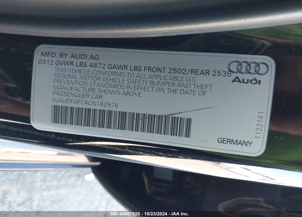 2012 AUDI A6 2.0T PREMIUM VIN: WAUDFAFC4CN142976