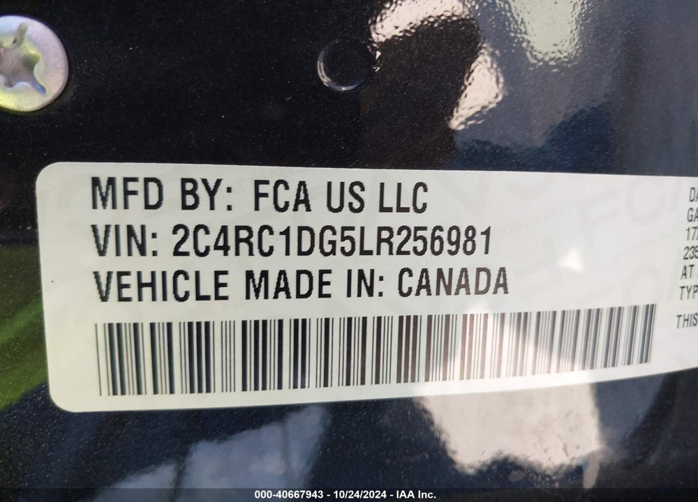 2020 CHRYSLER VOYAGER LXI VIN: 2C4RC1DG5LR256981