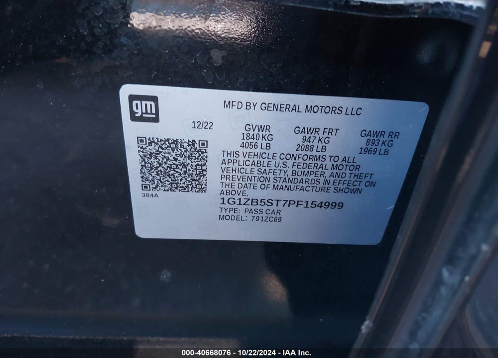 2023 CHEVROLET MALIBU FWD LS VIN: 1G1ZB5ST7PF154999