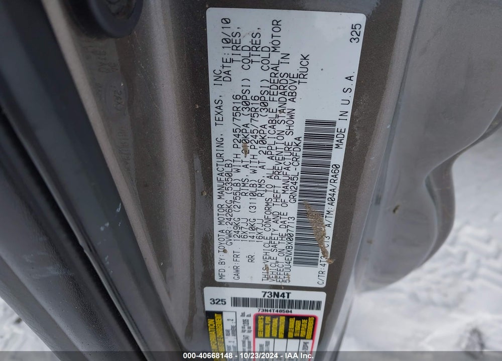 2011 TOYOTA TACOMA VIN: 5TFUU4ENXBX007713