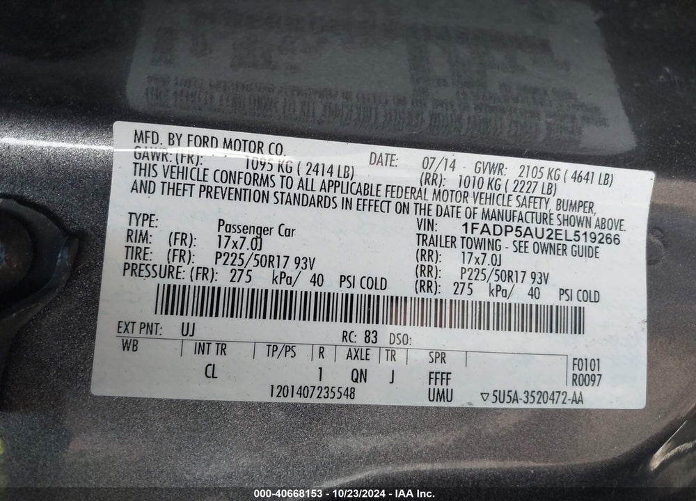 2014 FORD C-MAX HYBRID SE VIN: 1FADP5AU2EL519266