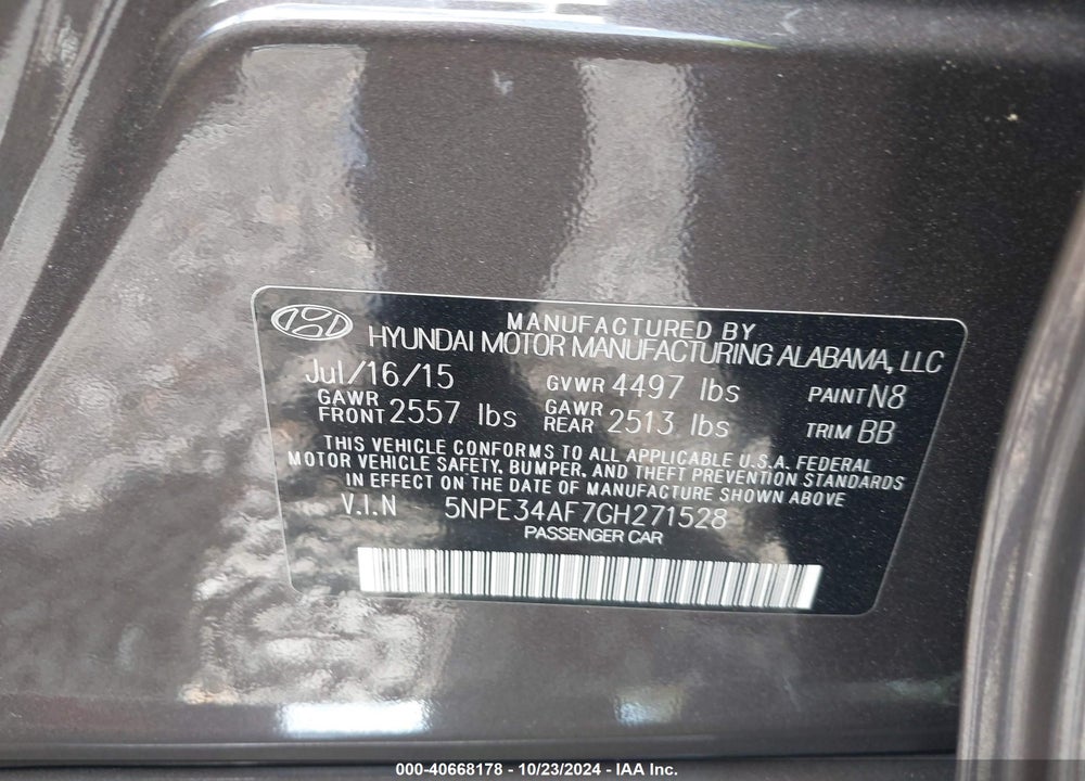 2016 HYUNDAI SONATA VIN: 5NPE34AF7GH271528