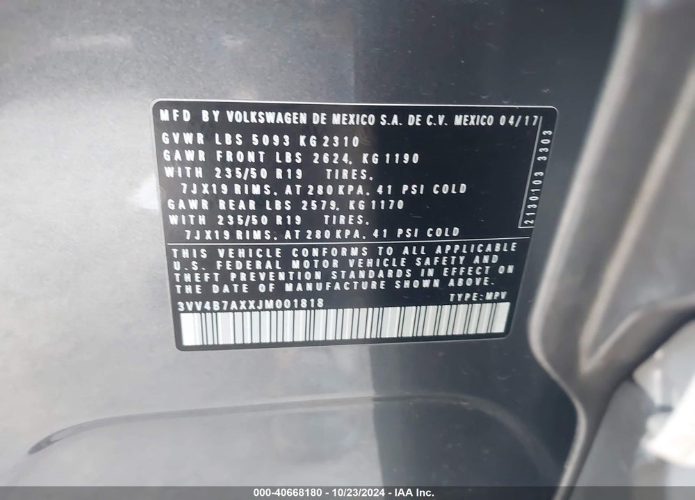 2018 VOLKSWAGEN TIGUAN 2.0T SEL PREMIUM VIN: 3VV4B7AXXJM001818
