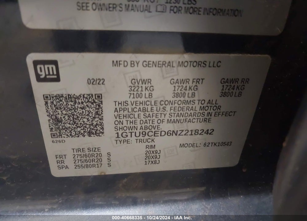 2022 GMC SIERRA 1500 LIMITED VIN: 1GTU9CED6NZ218242