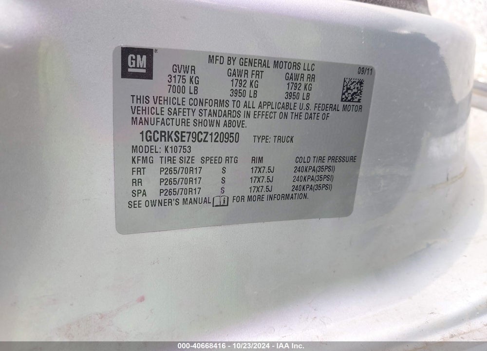 2012 CHEVROLET SILVERADO 1500 LT VIN: 1GCRKSE79CZ120950