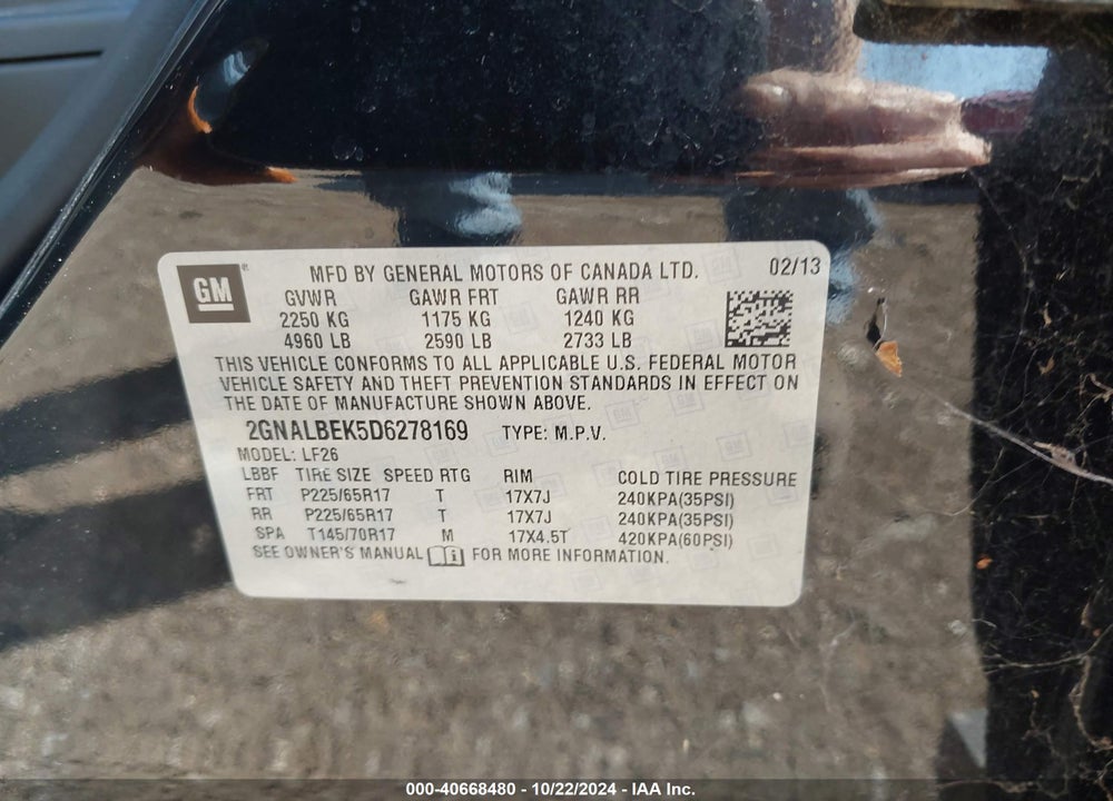 2013 CHEVROLET EQUINOX LS VIN: 2GNALBEK5D6278169