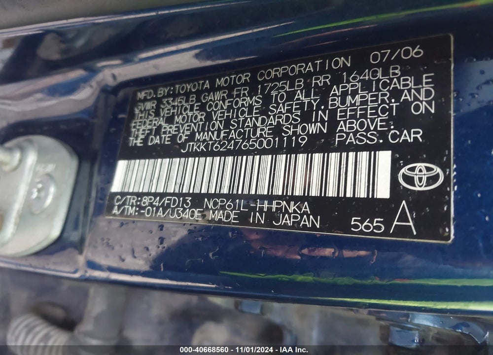 2006 SCION XA VIN: JTKKT624765001119
