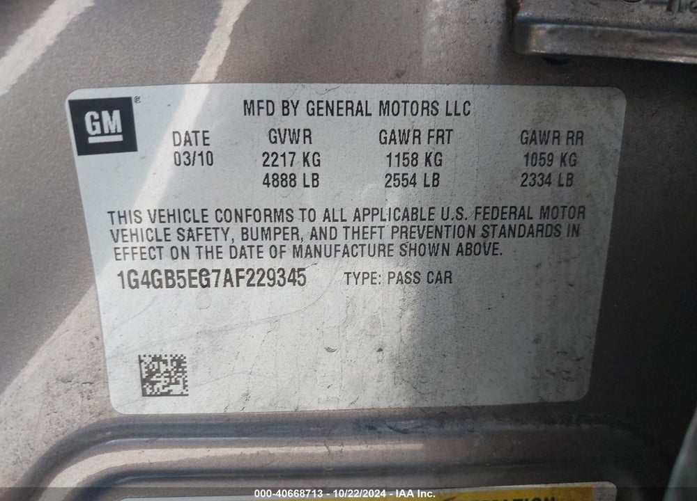 2010 BUICK LACROSSE CX VIN: 1G4GB5EG7AF229345