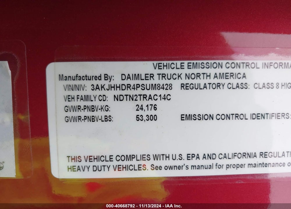 2023 FREIGHTLINER NEW CASCADIA 126 VIN: 3AKJHHDR4PSUM8428