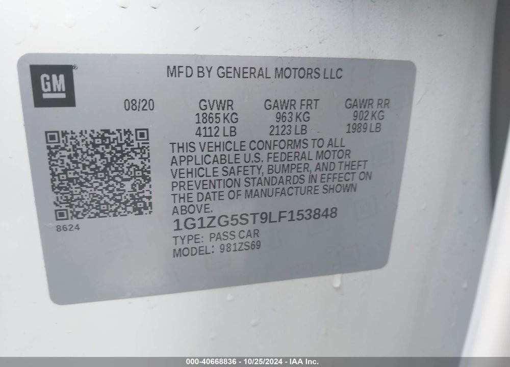 2020 CHEVROLET MALIBU FWD RS VIN: 1G1ZG5ST9LF153848