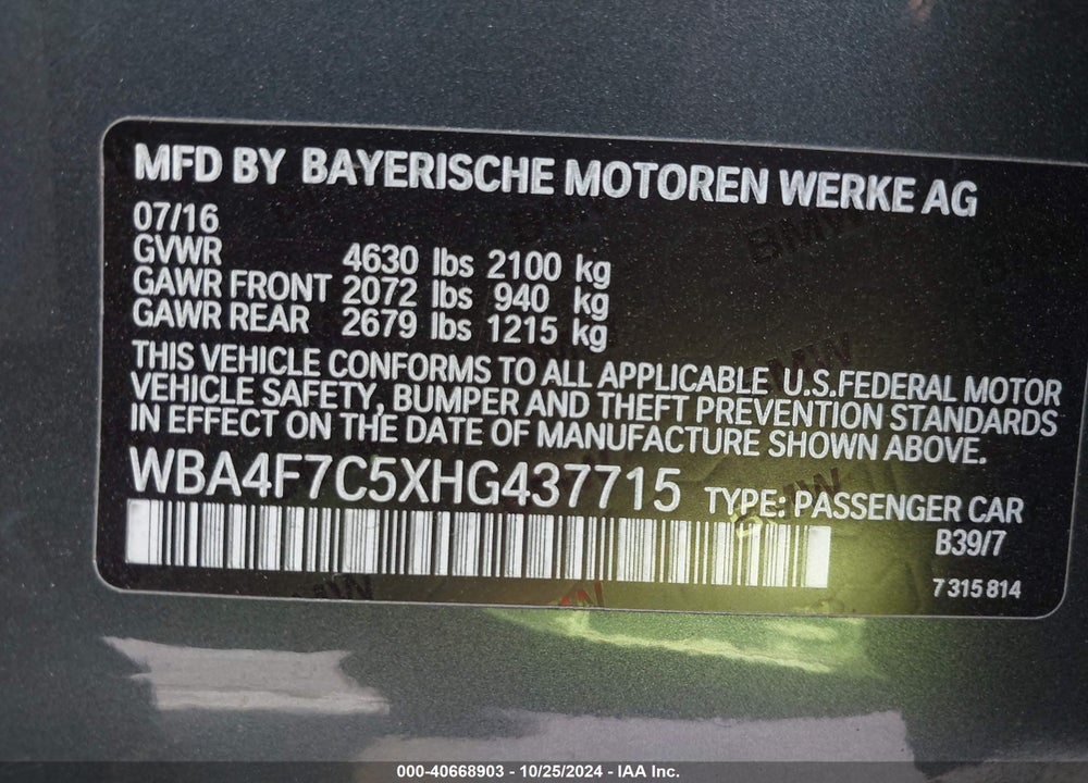 2017 BMW 430I GRAN COUPE VIN: WBA4F7C5XHG437715