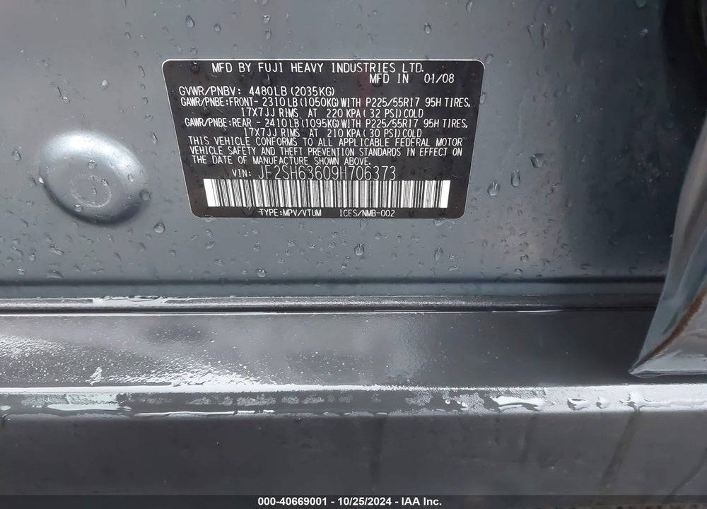 2009 SUBARU FORESTER 2.5X VIN: JF2SH63609H706373
