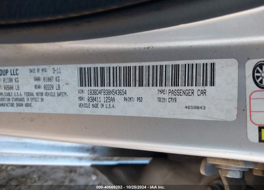 2011 DODGE AVENGER EXPRESS VIN: 1B3BD4FB3BN543654